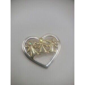 Vintage Silver Tone Gold Tone Brooch Pin Angels Crystals Jewelry Costume